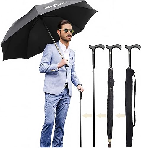Paraguas 2 en 1 para bastones Paraguas cortavientos con caña de caminar ligera y resistente, marco ideal para el padre para escalar, senderismo,