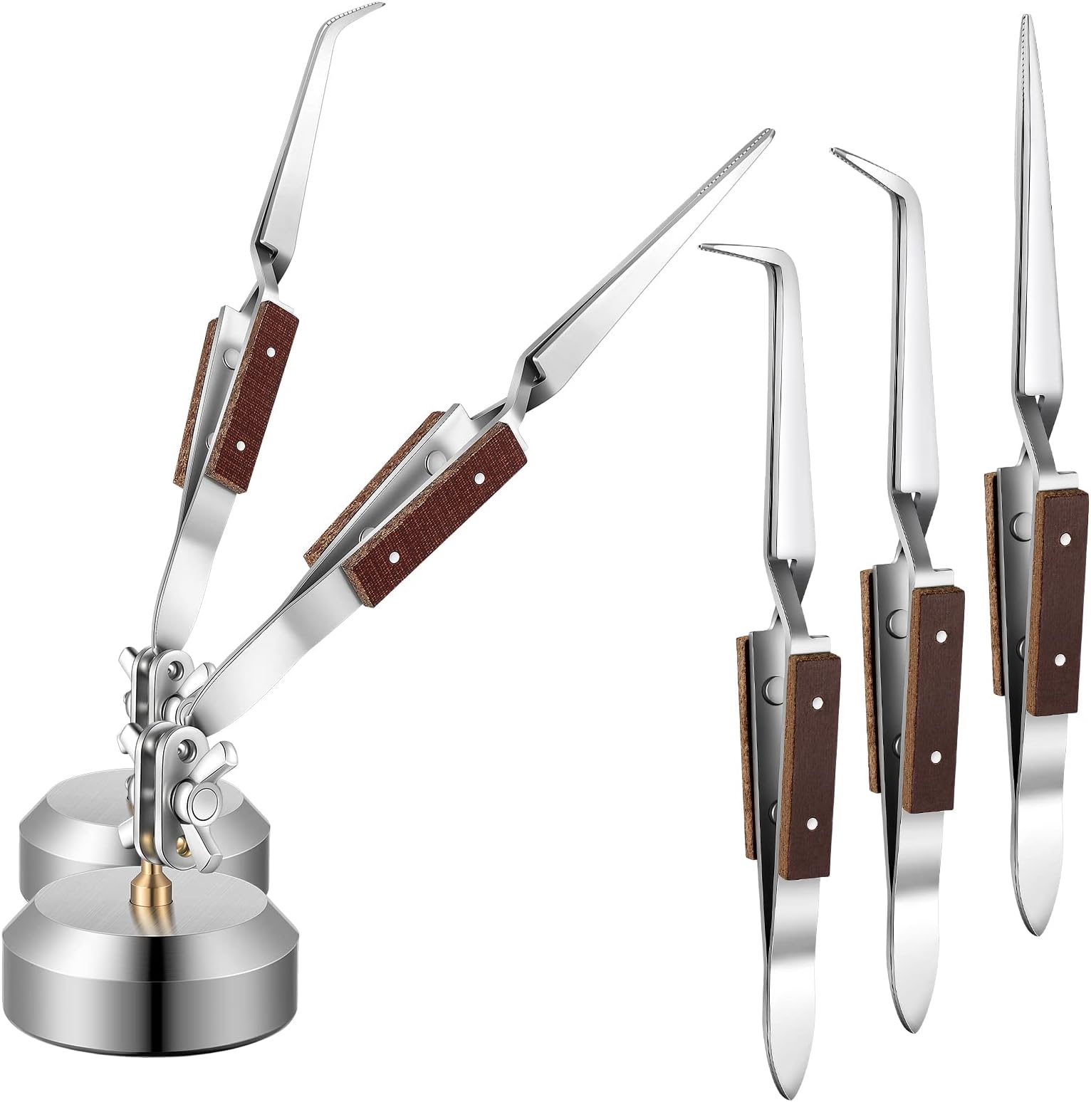 JEWEL TOOL  2 Pack  6.5" 45 Degree Curved End Cross Lock Tweezers Stainless Steel Ideal For Hands Free Applications - View #8