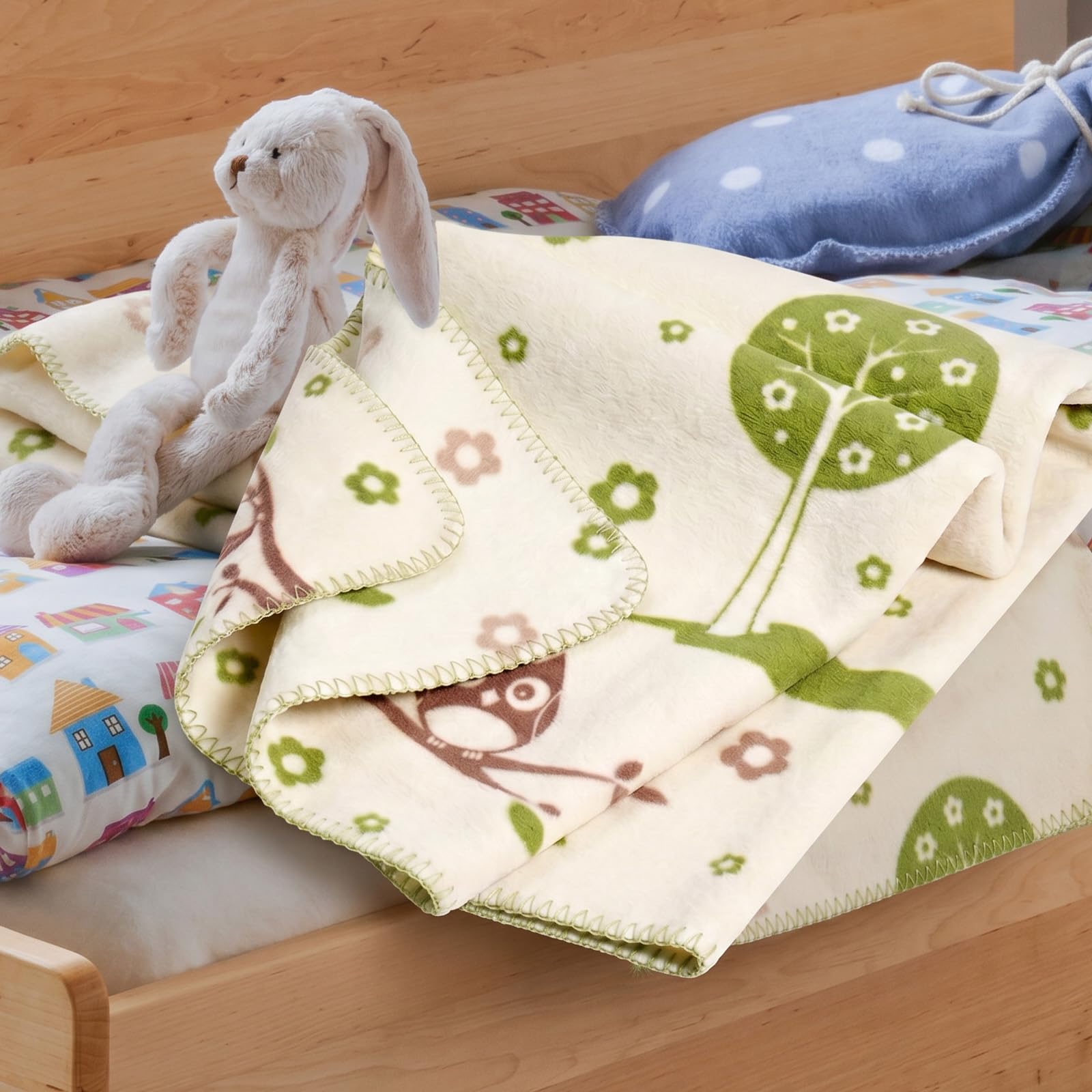 allnatura Manta cálida para niños Cotona-Civetta, 75 x 100 cm, fabricada en Alemania, multicolor, 100% algodón orgánico sostenible, certificado GOTS, con diseño de búhos para cochecito, cama, juego