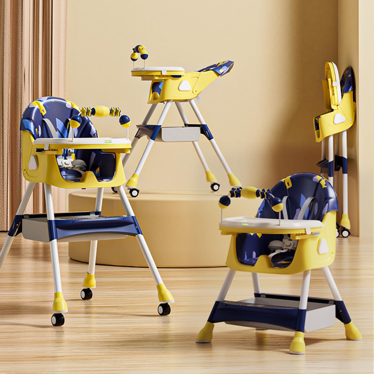 Baybee 3 in 1 Fiora Baby High Chair for Kids Feeding with Two Height Adjustable, Recline & Wheels, Booster Seat with Food Tray, Belt & Basket, High Chair for Baby 6 Months to 4 Years Boy Girl (Blue) (B0CKN162CV) Amazon Price History, Amazon Price Tracker