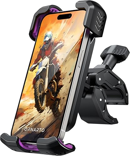 Miniatura 1 de ORNARTO Soporte de teléfono para bicicleta, soporte giratorio para teléfono de motocicleta compatible con fundas gruesas abrazadera de manillar para