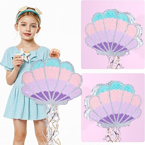Miniatura 461 de WERNNSAI - Piñata de sirena plegable, piñata de cumpleaños con flecos que incluye cuerda para jalar, venda y bate. Decoraciones