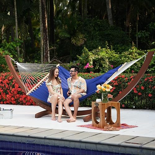 Miniatura 2 de Sundale hamaca para exteriores, de tela acolchada. Hamaca-cama con base extensible de madera dura y almohada doble de poliéster, de 55 pulgadas.,