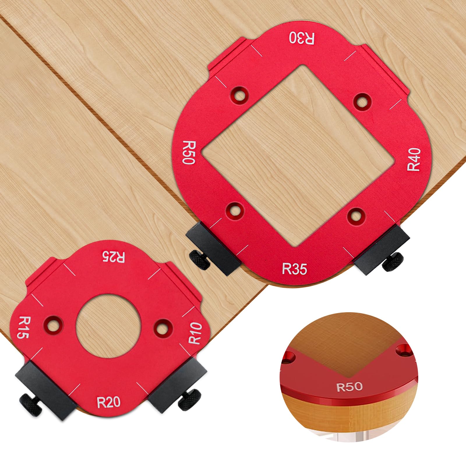 Router Corner Radius Template for Woodworking, Aluminum Alloy Router Templates, Router Jigs and Templates Set R10/R15/R20/R25/R30/R35/R40/R50