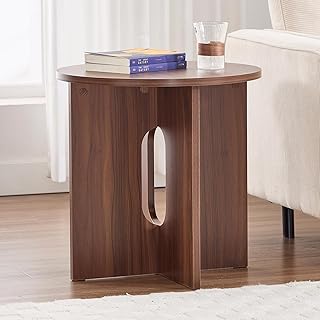 DAYALANE Table Basse Ronde en Bois Table de Salon Scandinave Table d'Appoint Stable pour Salon Chambre, Marron