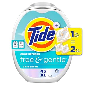 Tide PODS Free and Gentle Odor Refresh Laundry Detergent Packs 45 Count Hypoallergenic Laundry Detergent Pods
