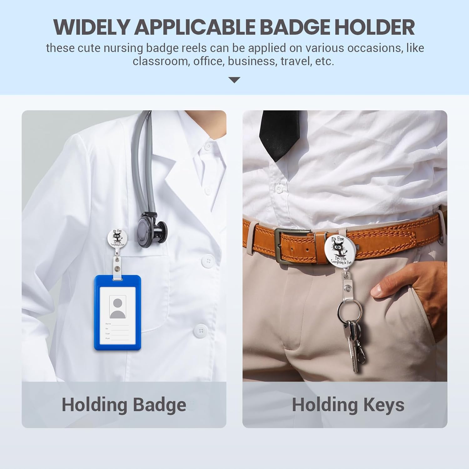 Nurse Badge Reel, Funny ID Badge Clip, Cute Badge Holder, This is Fine Cat Badge Reels Retractable, Office Lanyard Accessories, Nursing Student Gifts - Image 4