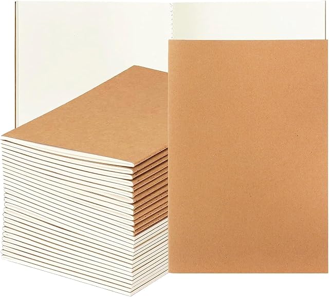 WUWEOT 30 Pack 21 x 14 cm Kraft Paper Notebooks, A5 Travel Journal Bulk for Student Traveler Office School Supplies, 60 Blank Pages, 30 Sheets, Lined Notebook Journal for Writing Sketchbook Memos