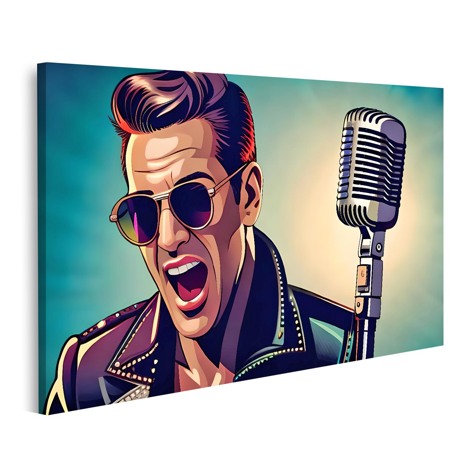 islandburner Stampa su tela Rock'n'Roll cantante con un microfono vintage illustrato immagini murali poster
