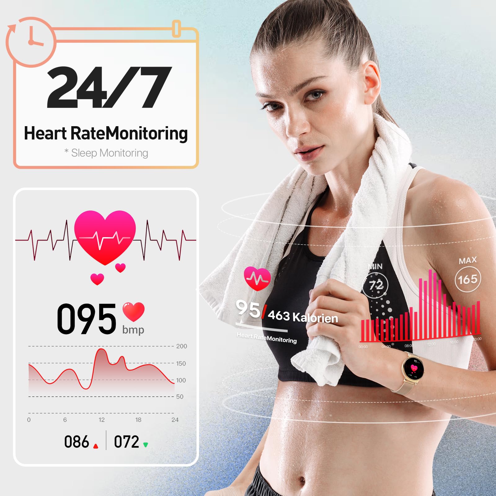 Montre Connectée Femme avec Appel Bluetooth, 1.39" inch Touchscreen Montre Intelligente avec 113 Modes Sport Fréquence Cardiaque Moniteur de Sommeil Assistant Vocal Chronometre pour Android iOS