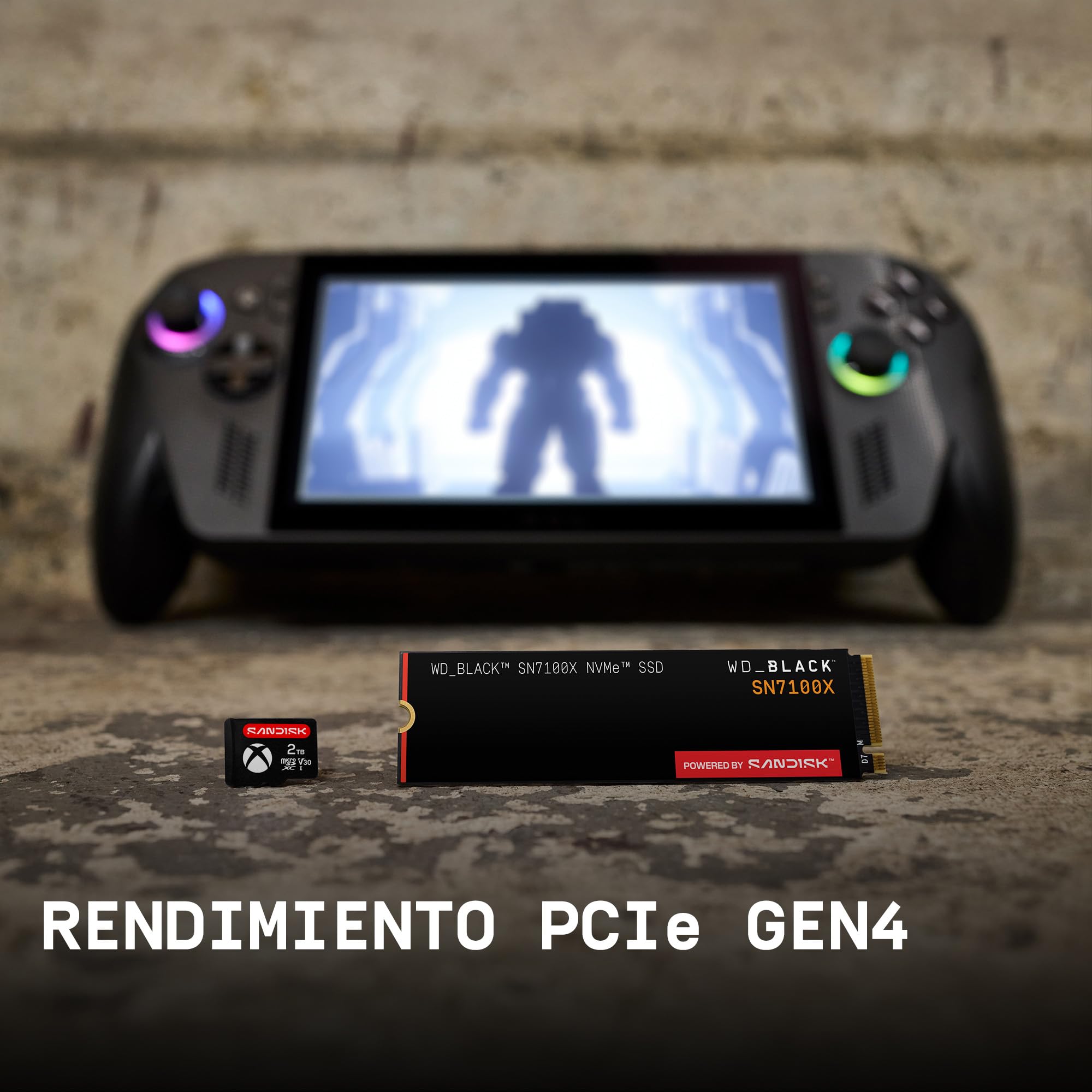 WD_Black SN7100X NVMe SSD de 4 TB (hasta 7.000 MB/s de velocidades de Lectura, con Licencia Oficial para ROG Xbox Ally (X) y PC, PCIe Gen4, Sandisk TLC 3D CBA NAND, Xbox Game Pass Ultimate de 1 Mes