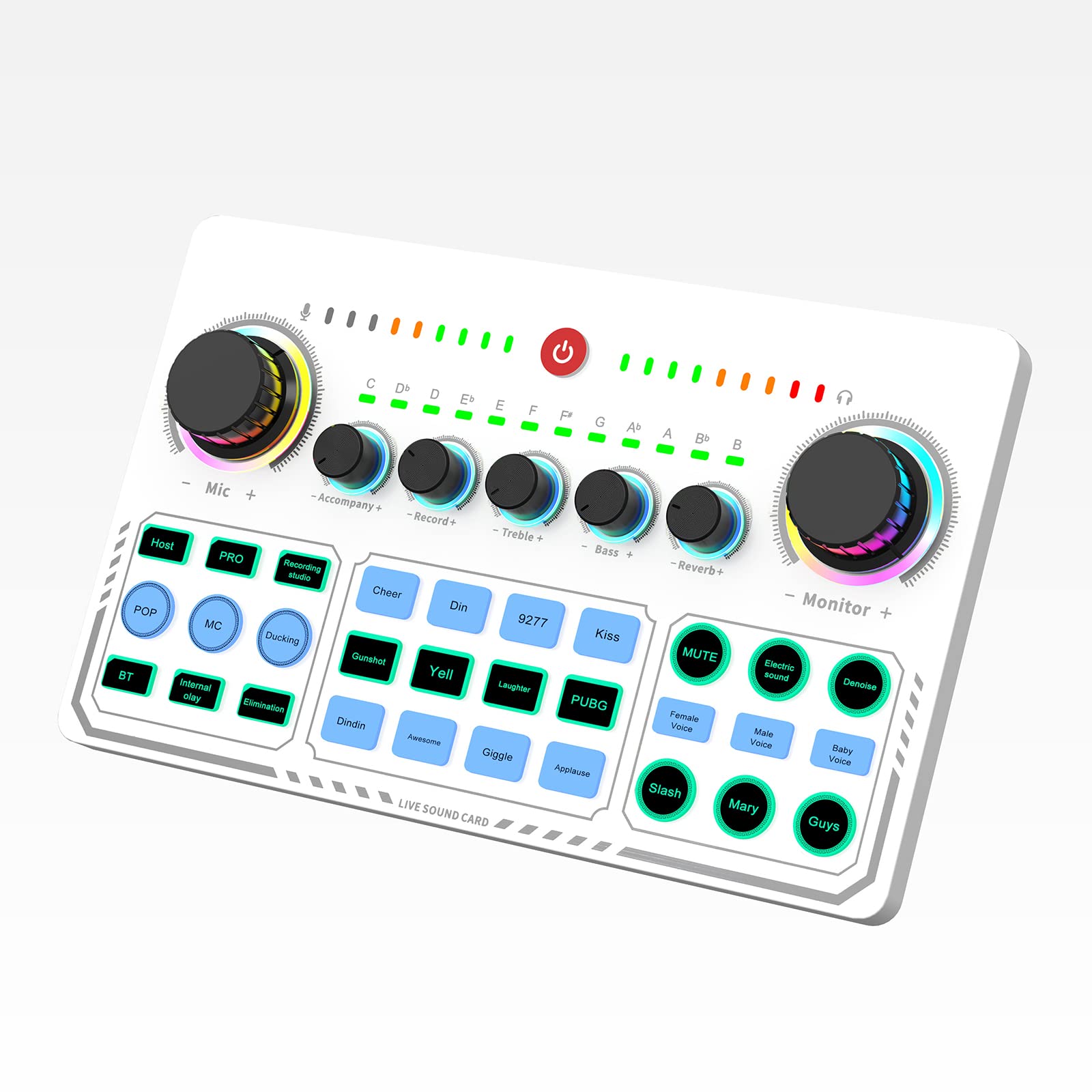 Profesjonalny mikser audio, efekty karty dźwiękowej na żywo i zmieniacz głosu, z interfejsem audio, zasilanie fantomowe stereo 48 V, do gitary, transmisji na żywo, komputera, nagrywania