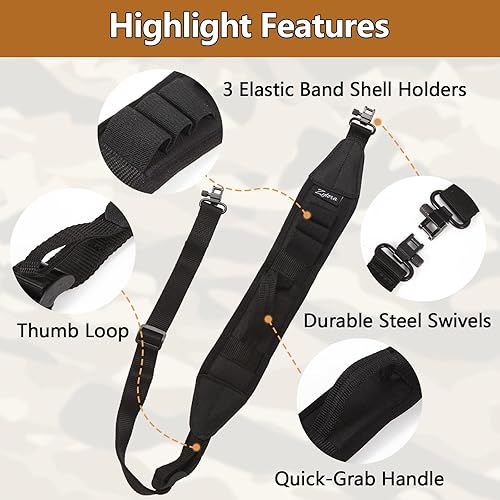 Miniatura 9 de ZYLORA Eslinga de pistola antideslizante suave de dos puntos, eslinga de rifle con giros, soporte de concha, mango de agarre rápido. Correa de