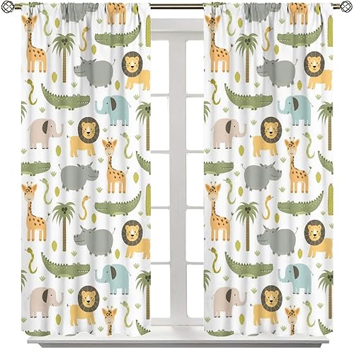 Miniatura 3 de Cortinas de animales de safari para guardería, tratamiento de ventana para dormitorio de niños, bebé, niños, bosque, selva, bosque, león, elefante,