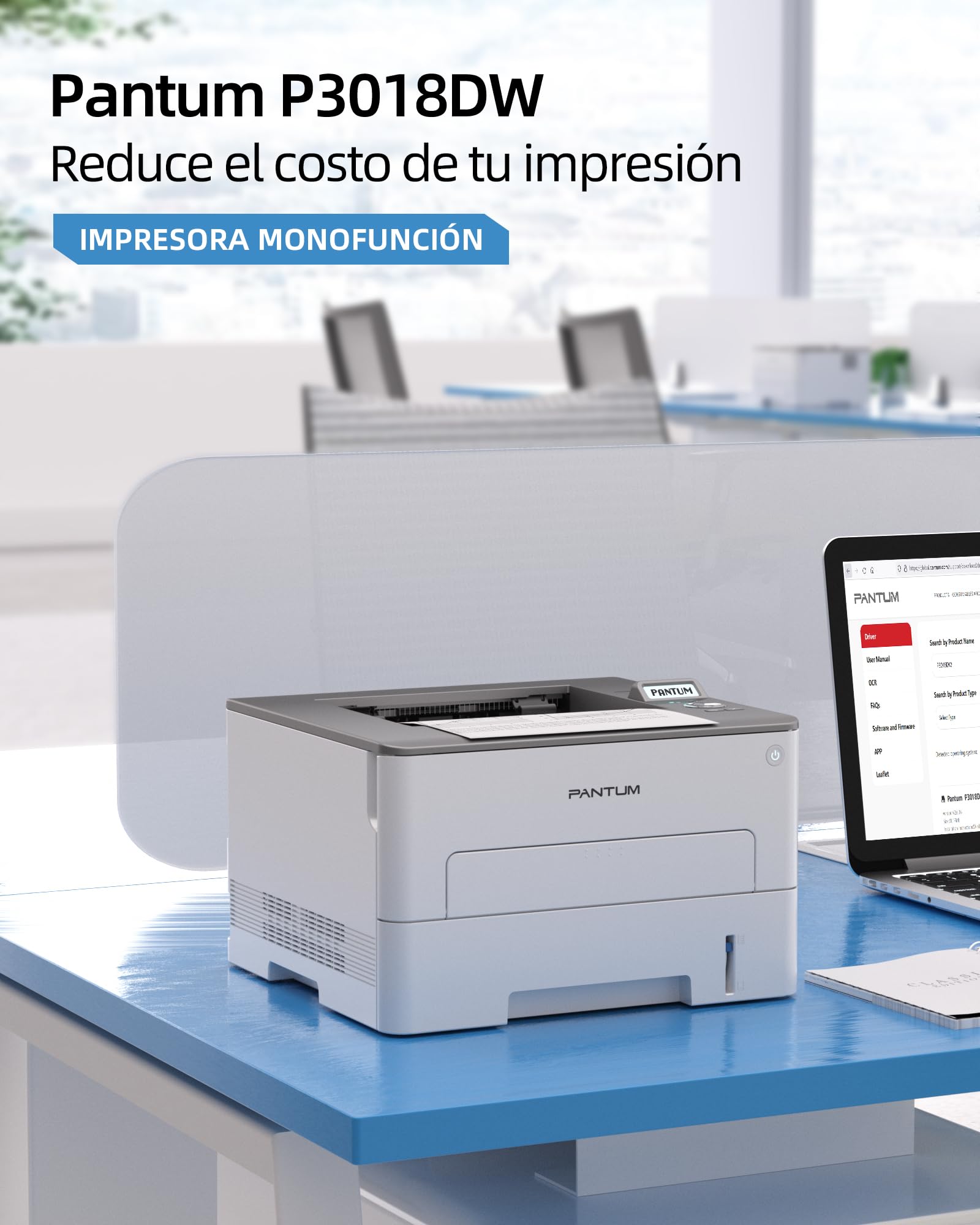 PANTUM P3018DW Impresora Laser Monocromo con Tóner Oringinal - WiFi Impresión a Doble Cara Automática (30 ppm Wi-Fi Direct, Ethernet, USB 2.0, Inalámbrica) para Hogar y Oficina