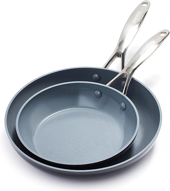 GreenPan Valencia Pro twarda anodowana zdrowa ceramika nieprzywierająca 20 cm i 26 cm zestaw patelni do smażenia, bez BPA, indukcyjna, nadaje się do mycia w zmywarce, nadaje się do piekarnika, szary