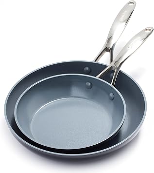 GreenPan Valencia Pro 2 Piece 8" & 10" Ceramic Nonstick Skillet Set | Frying Pans, PFAS-Free Nonstick, Induction Ready, All Cooktop Compatible, Hard Anodized, Gray, Dishwasher & Oven Safe to 600F