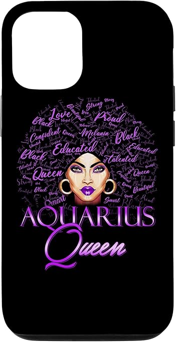 iPhone 12/12 Pro Aquarius Girl Womens Purple Afro Queen Black Zodiac Birthday Case