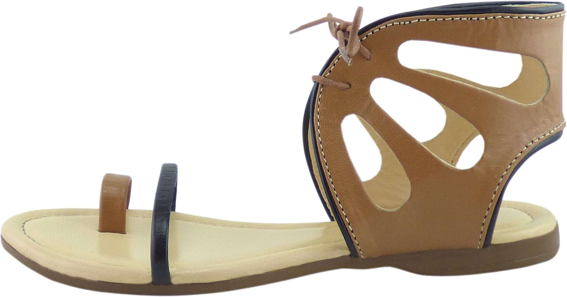 Women's Leather Shoes Sandals, Genuine Leather, Ecomark Certified Leather, Gladiator Sandal Flat