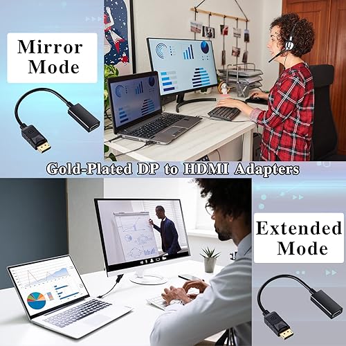 Miniatura 3 de Chuangdi Paquete de 20 adaptadores DisplayPort a HDMI unidireccionales DP a HDMI, cable de pantalla macho a hembra para puerto DP estándar,