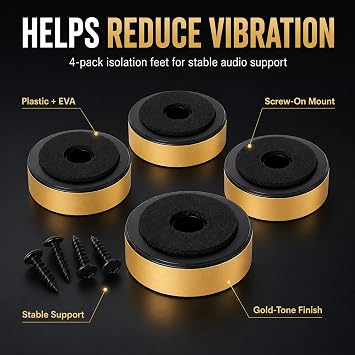 Sam&Johnny 4pcs Speaker Spikes Stand Feet Audio Active Speaker Repair Parts Accessories for DIY Home Theater Sound System and More Gold