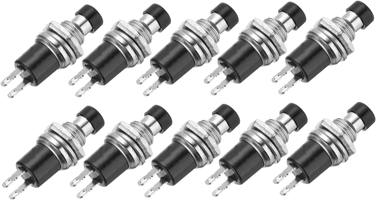 sourcing map 10 Pcs 1A 250V AC 7mm Mini Momentary Push Button Switch SPST NC Black Switch Button with Soldering Foot for Electronic Devices