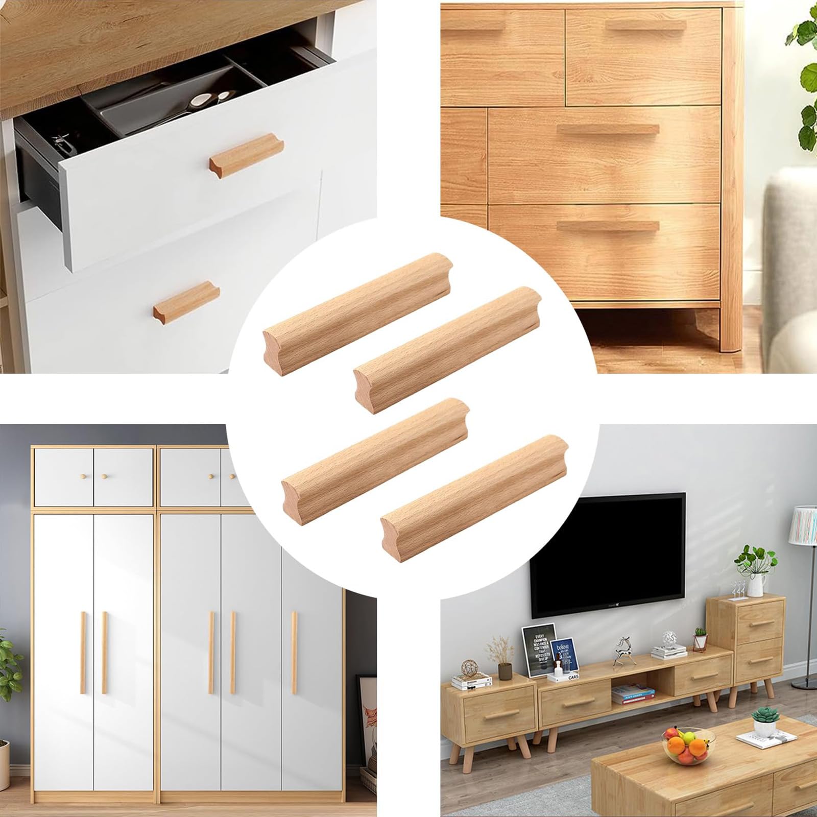 6 sztuk drewnianych uchwytów meblowych, do szafek, ze śrubami, szuflady, szafka kuchenna z litego drewna z uchwytami, rozstaw otworów 128 mm, do szaf, łazienek, biur i kuchni