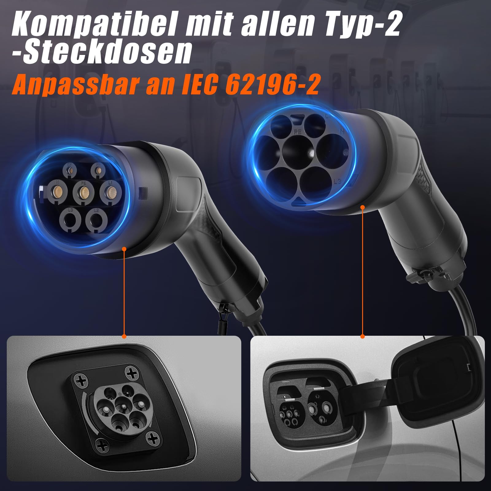 3-fazowy kabel do ładowania AC 11 kW 16 A – norma UE typ 2, podwójna wtyczka 5 m długości MRS-EST-JZ11016 z certyfikatem CE (kabel przyłączeniowy do ładowarek).