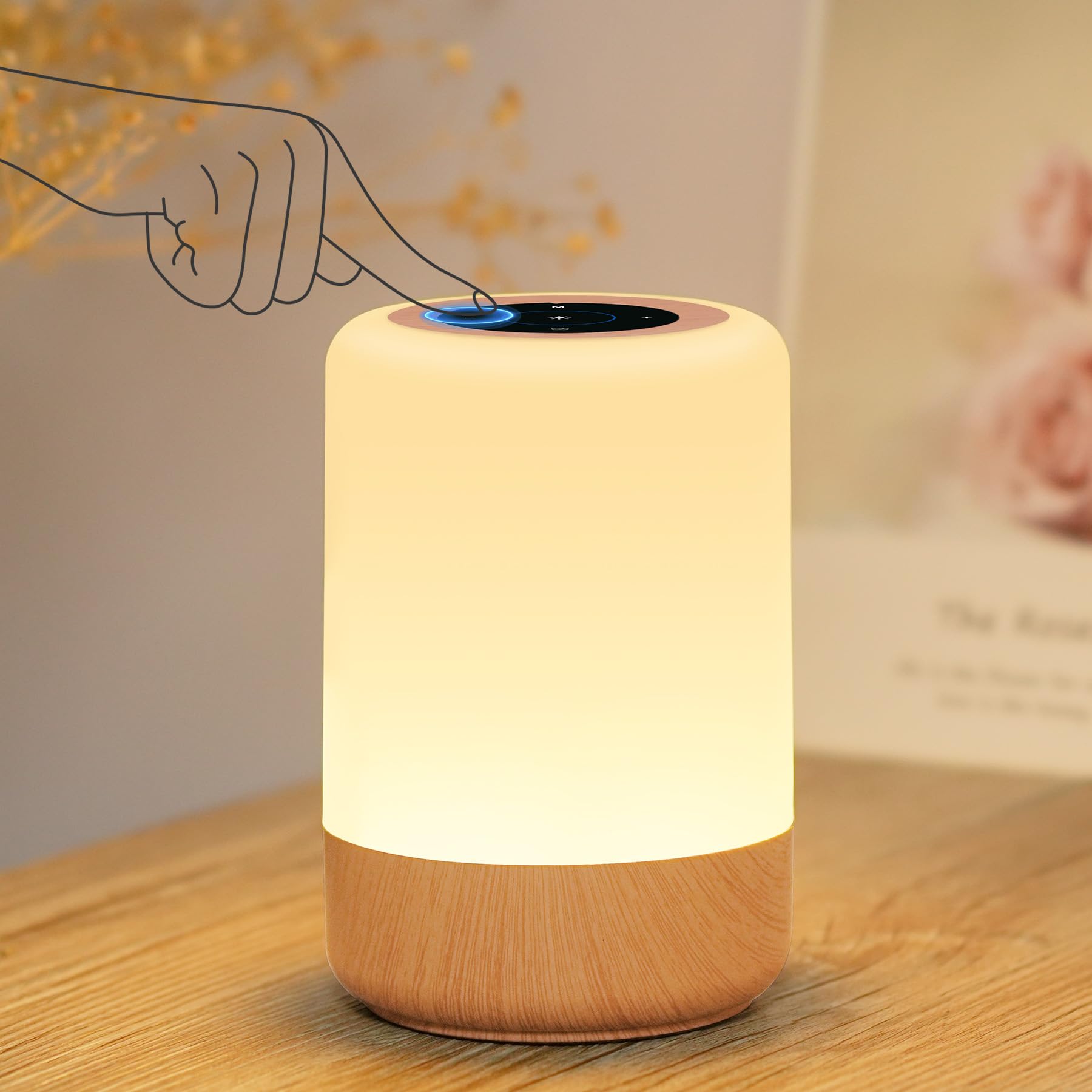 WARMLIO LED Bedside Lamp Touch Dimmable with 8 RGB Colours and 4 Modes, Battery Table Lamp Wireless with Timing, Night Light Children USB Rechargeable Night Lamp for Decoration Bedroom Living Room