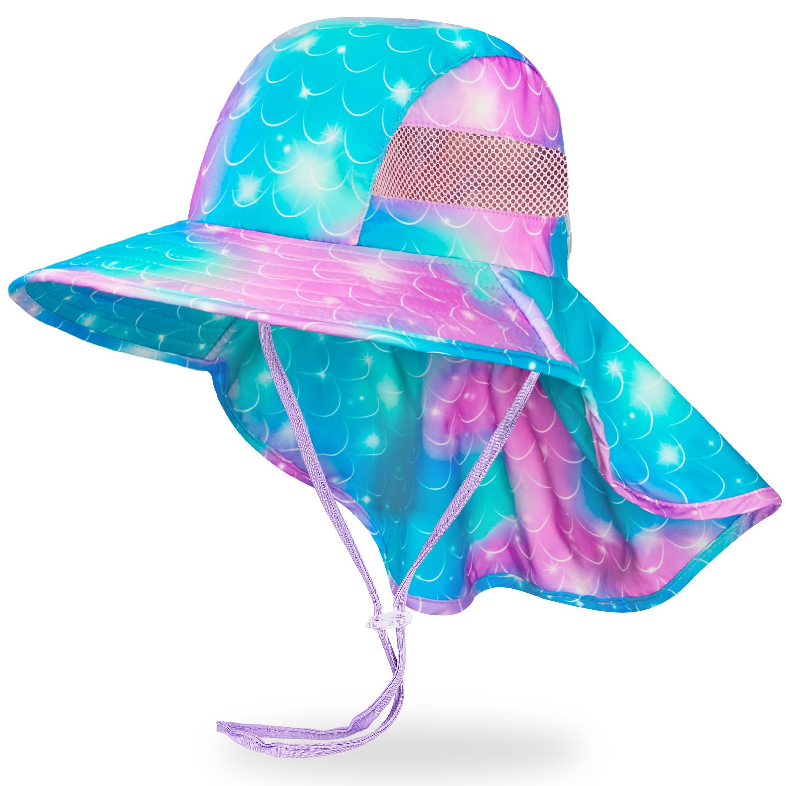 MHJY Sombrero de Sol para Niñas Protección UV Verano Ajustable Gorro de Playa Sombrero Unicornio con ala Ancha y Solapa para el Cuello para Niños de 2 a 9 Años