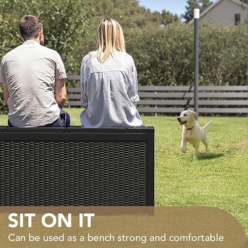 Vista 13 de Devoko Caja de resina de 120 galones, impermeable, para interiores y exteriores, contenedor de almacenamiento grande con cerradura para muebles