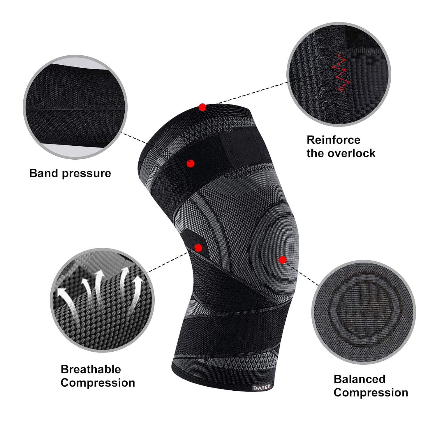 Datek Knee Brace Support Sleeve with Adjustable Straps. Unisex compression to relieve pain, Meniscus tear - Image 3