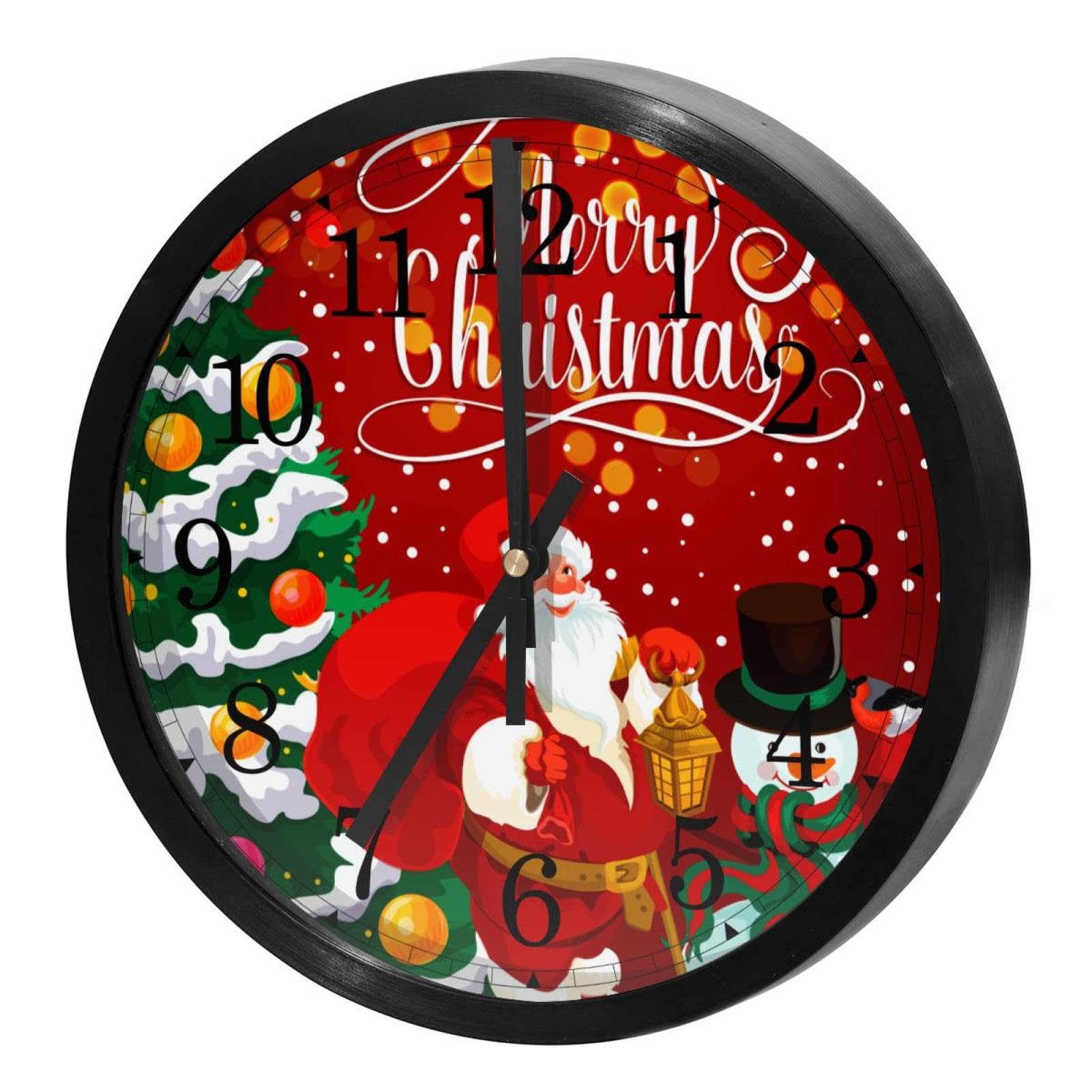Horloge murale ronde festive pour cuisine et maison motif Arbre de Noël rouge