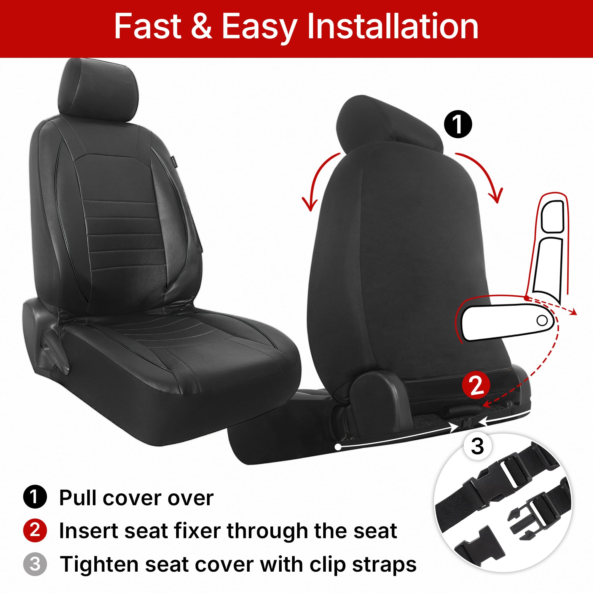 AUTOYOUTH Fundas universales para asientos delanteros de coche, de piel sintética, impermeables, color negro, compatibles con airbag, par para SUV, furgoneta, sedán