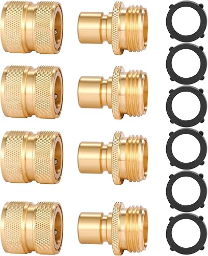 Miniatura 8 de Sanpaint Juego de 2 conectores rápidos de latón para manguera de jardín de 34 pulgadas, macho y hembra