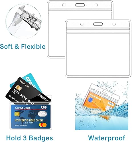 Miniatura 3 de Paquete de 6 soportes horizontales para tarjetas de identificación con clip, clip de carrete de mosquetón y tarjeteros transparentes retráctiles