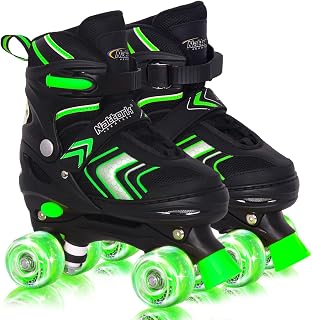 Nattork Adjustable Roller Skates for Girls Boys, 4 Size Rollerskates with All Light up Wheels for Kids