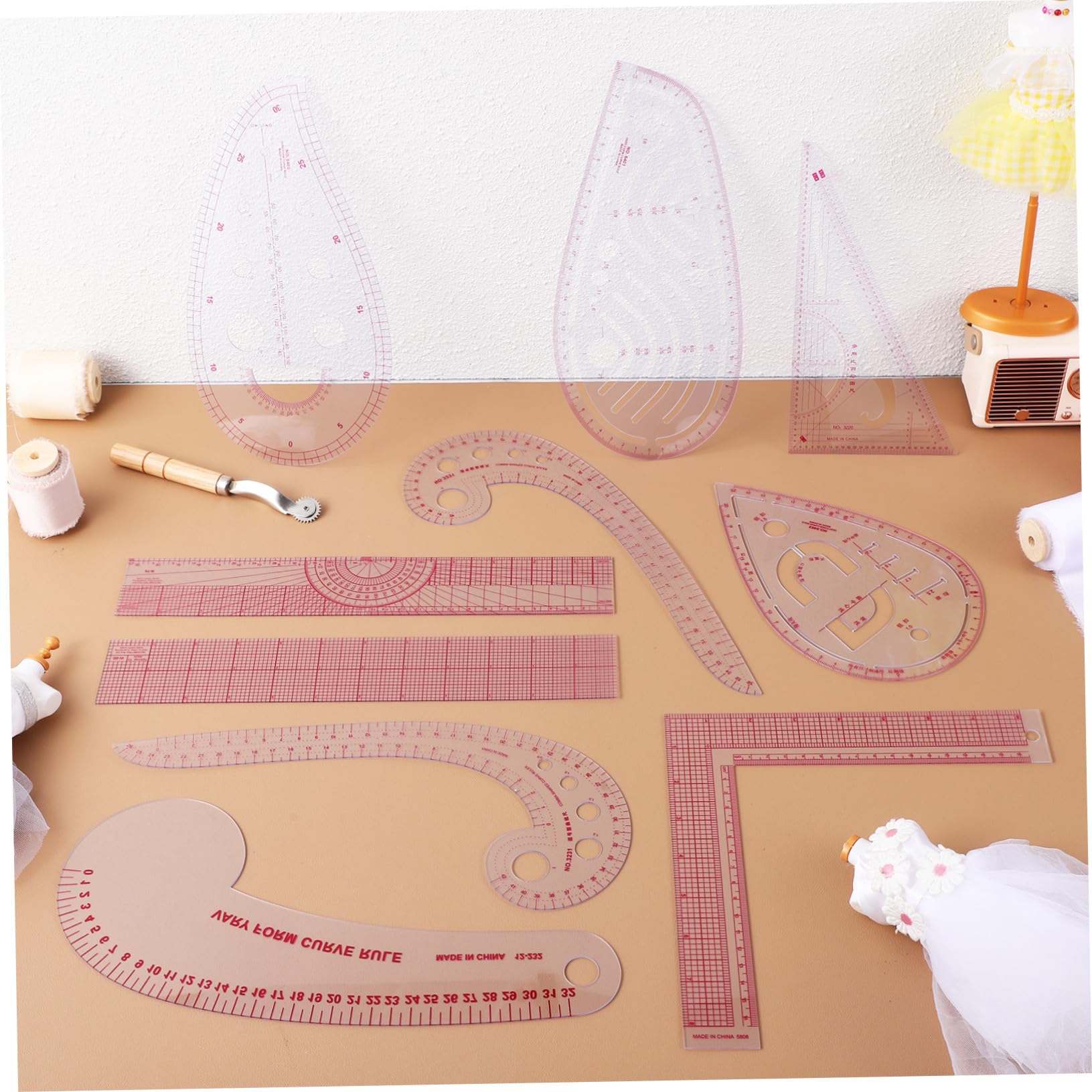 Teiliges French Curve Lineal mit Klarer Skalierung Flexiblen Kunststoff maßlinealen Vielseitig für Präzises Nähen und Stoffzuschnitt Leicht und Tragbar für Anfänger und Profis