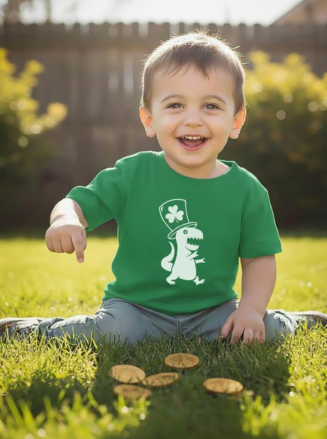 Tstars St Patrick's Day Dinosaur Shirt - Irish Shamrock Clover Infant & Toddler Kids Tee for Boys Girls