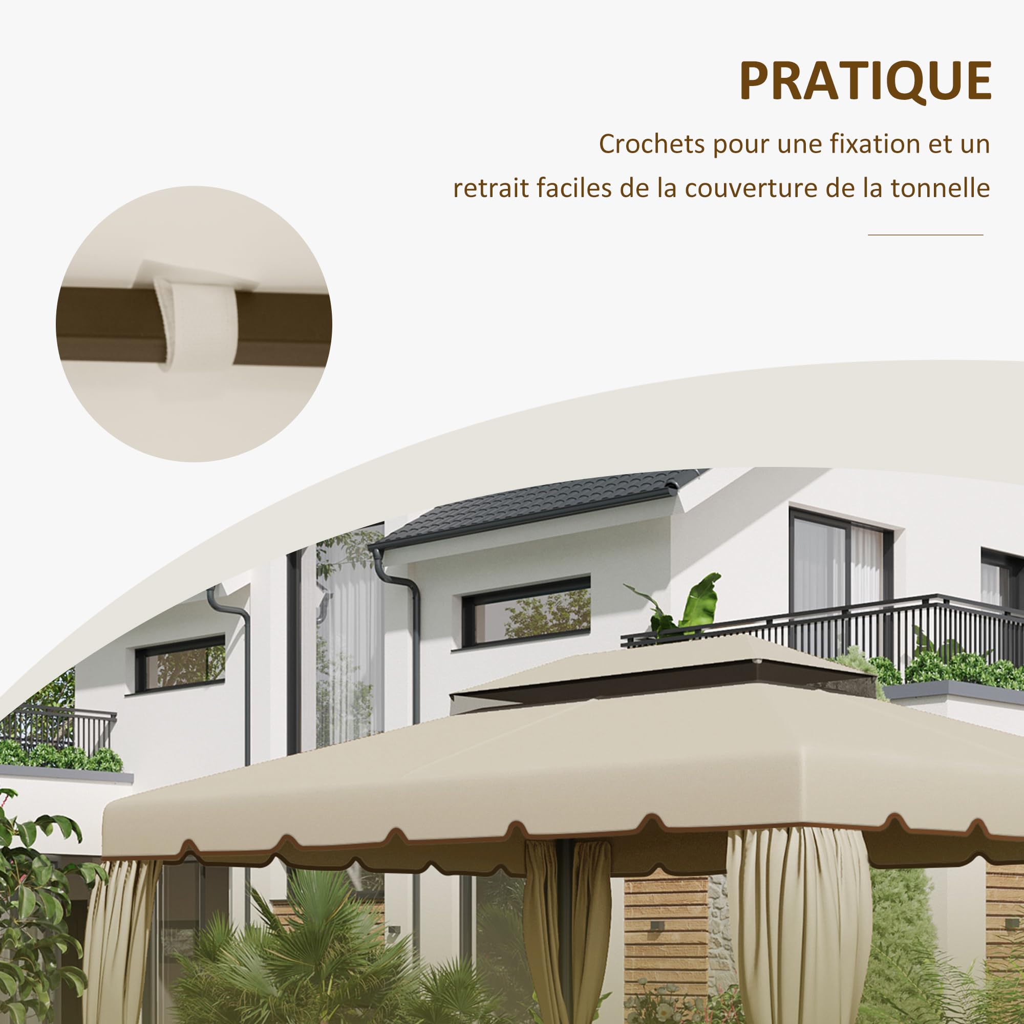 Outsunny Toile de Rechange pour pavillon tonnelle Tente Toit de Remplacement Gazebo de Jardin Tissu Polyester Haute densité 170 g/m² 4 x 3 m Beige