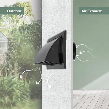 Vent Systems 4 Inch Exterior Dryer Vent Cover Outside for House - Black Outdoor Vent Hood with Backdraft Flap - ABS Plastic Wall Vent for Dryer, Bathroom, HVAC Ducts - Louvered Exhaust Fan Cover