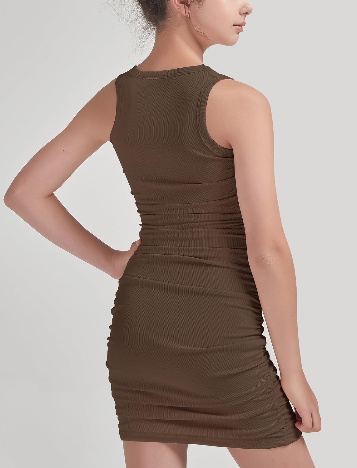 EXARUS Girls Ruched Dresses Bodycon Summer Teen Ribbed Sleeveless Mini | Cocktail Homecoming Dance Party Prom Formal Casual Teen Short Fitted Tank Crew Neck Strethy Tween Pencil For 8-14Y