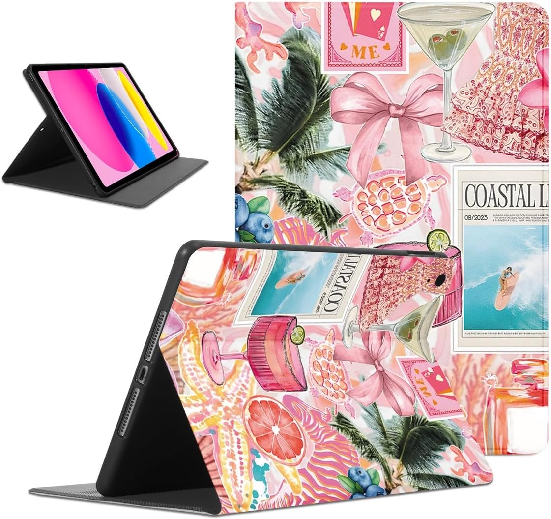 Cute Preppy Tablet Case for iPad (A16) 11th Gene Case 11 Inch 2025/10th 2022 10.9 Inch,Girly Kawaii Aesthetic Cases PU Leather Adjustable Stand Protective Cover Funda for Women Girls