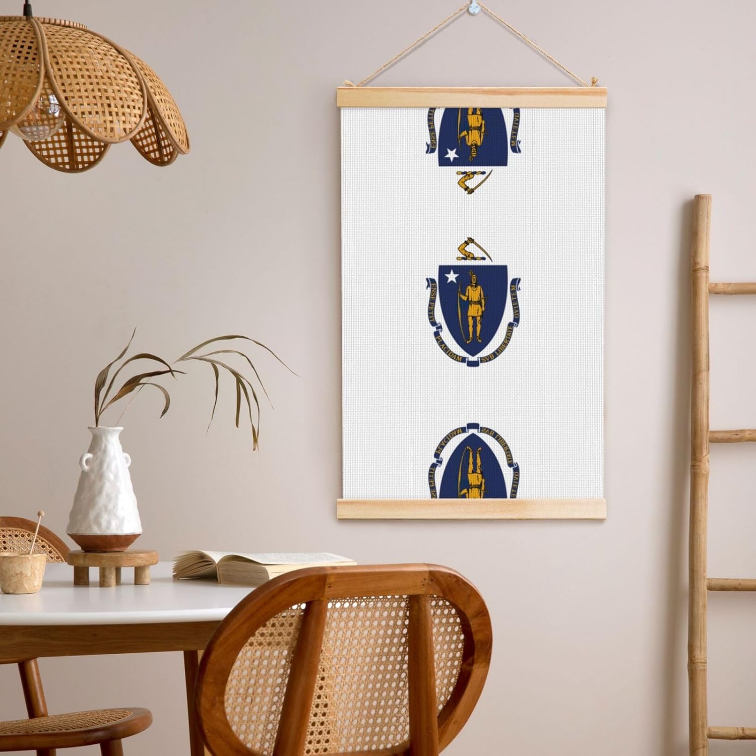 Massachusetts State Flag Print Poster Hanger,Hanging Poster, Poster Frame,Wood Poster Hanger, For Wall Hanging