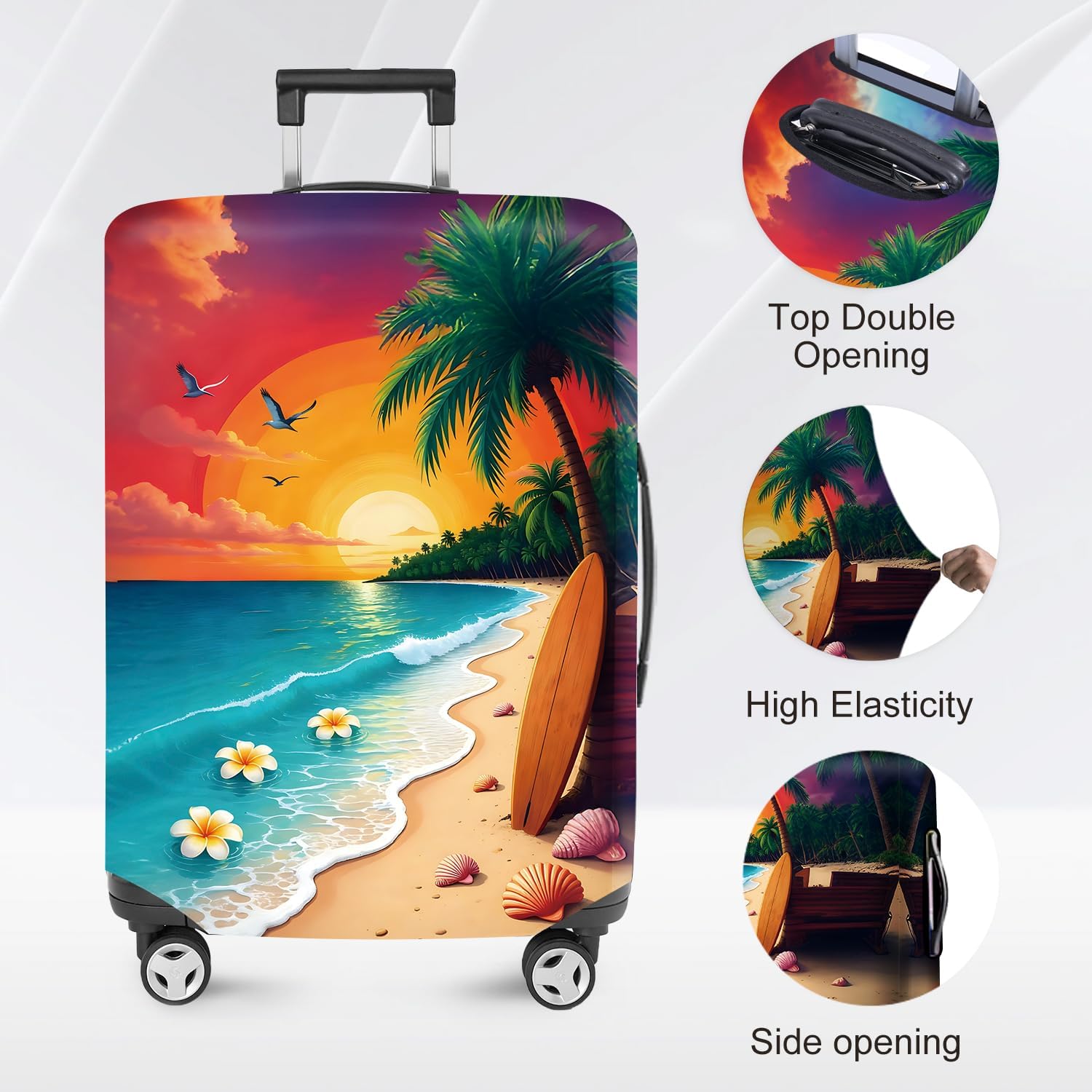 ANNA QUEEN Tropical Sunset Beach Luggage Cover,Stretchable Suitcase Protector Sleeve,Fit for 28-30 Inch Checked Baggage,Water Resistant & Durable Luggage Protector image 2