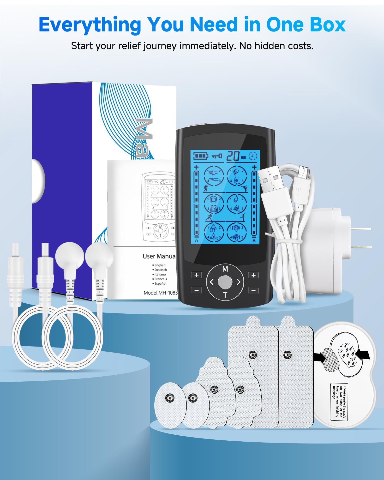 TENS Unit Muscle Stimulator, 24 Modes Dual Channel TENS EMS Machine for Muscle Tension and Back Relief, Rechargeable Pulse Massager with Timer, 6 Upgraded Pads for Neck Shoulder Leg and Knee — Amazon image 7