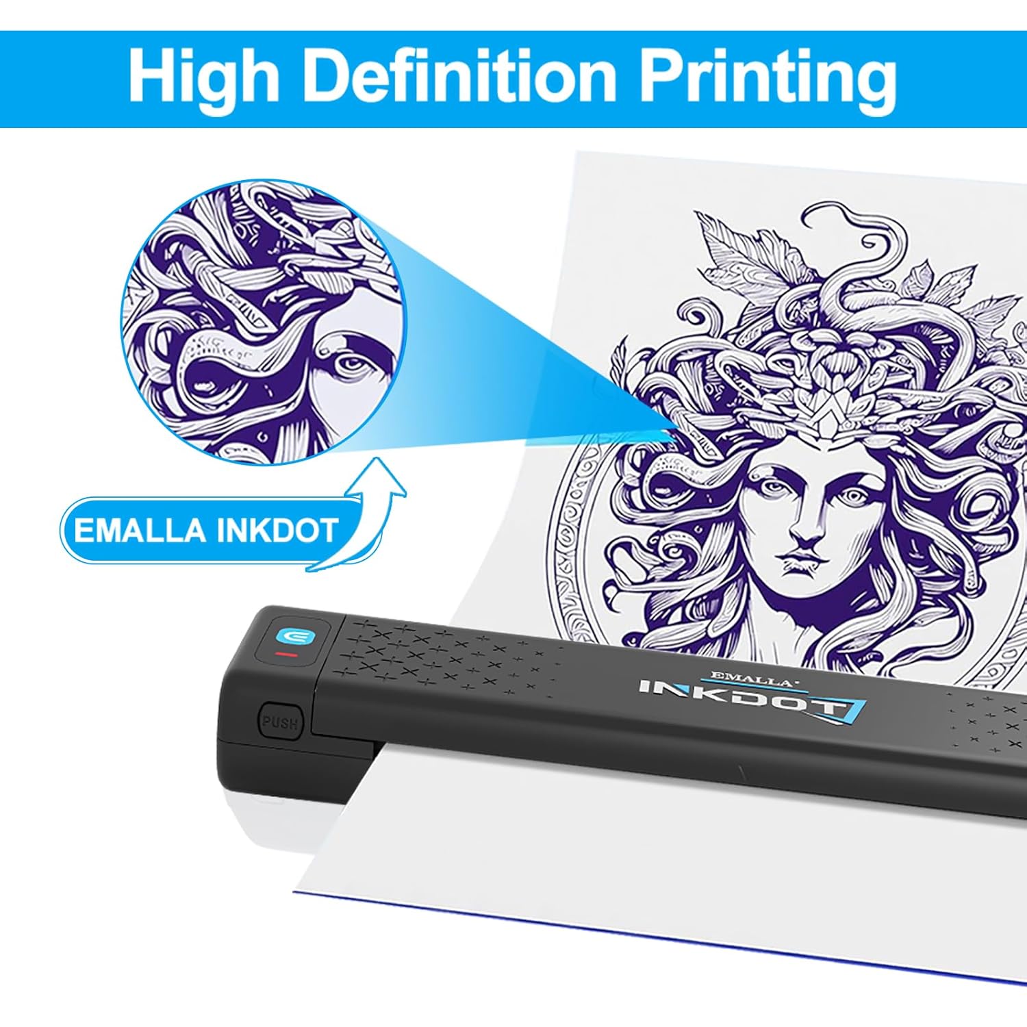 Emalla INKDOT Tattoo Stencil Printer, Bluetooth Thermal Printer Machine 203DPI High-Res Wireless Transfer Tattoo Machine Smart App Protable for Artists, iOS and Windows Tattoo Supplies