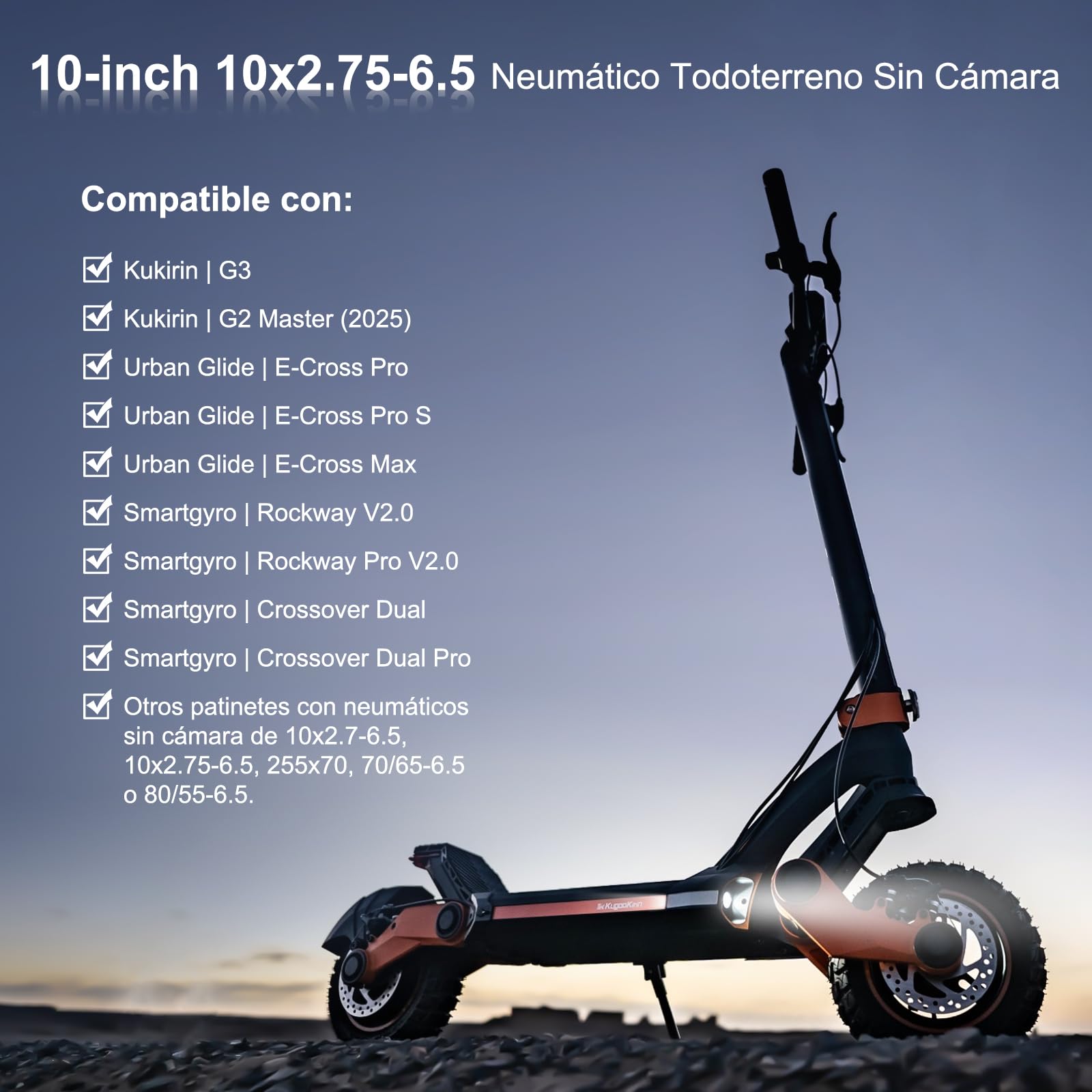 Neumáticos Off-Road Tubeless 10x2,7-6,5 para Smartgyro Speedway, Dualtron 3, KuKirin G3