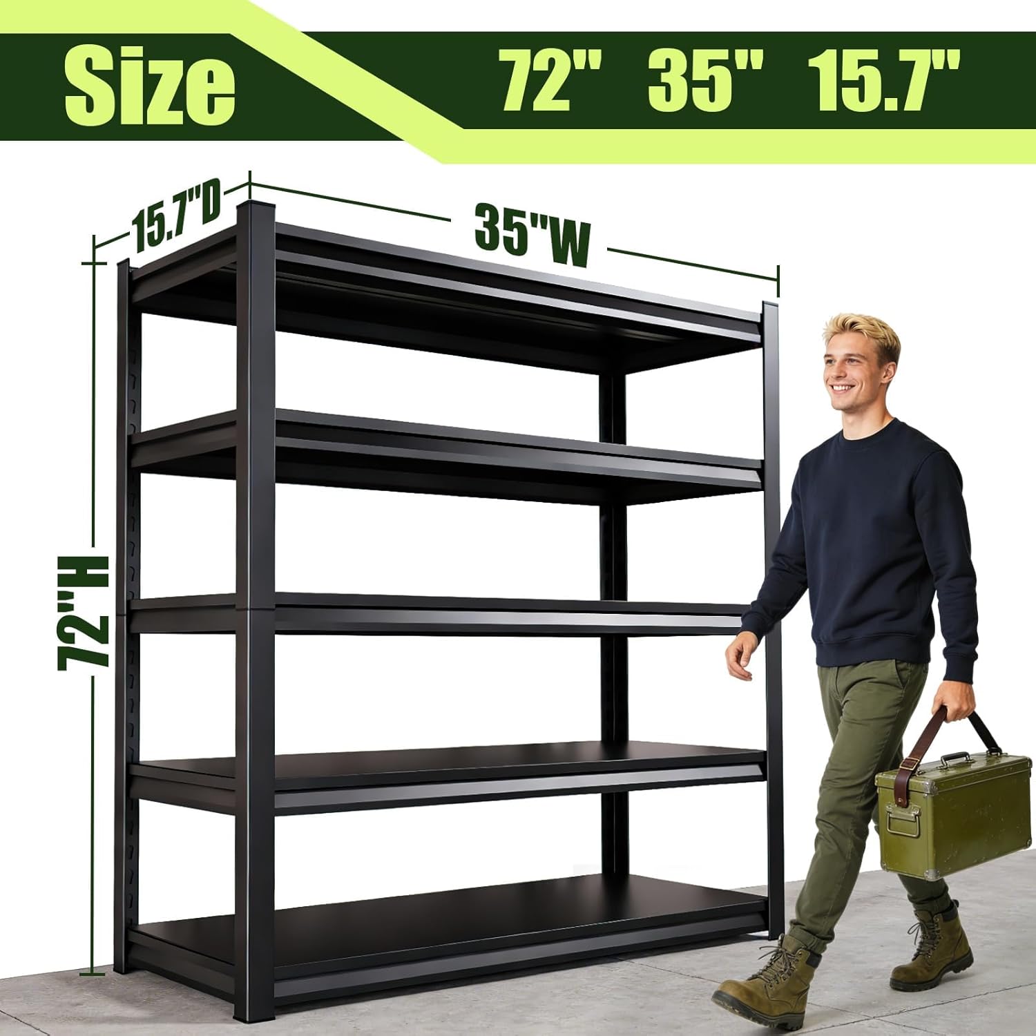 2500LBS Garage Shelving Heavy Duty Garage Shelves, Adjustable Metal Shelving Unit, Easy Assembly Garage Storage Shelves, Storage Rack Shelf for Garage, Basement, 72" H x 35" W x 15.7" D, 2 Pack