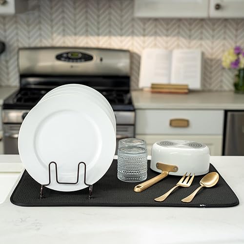 Miniatura 164 de S&T INC. Tapete de microfibra para secado de platos, reversible y absorbente para cocina, de 16 x 18 pulgadas, color negro